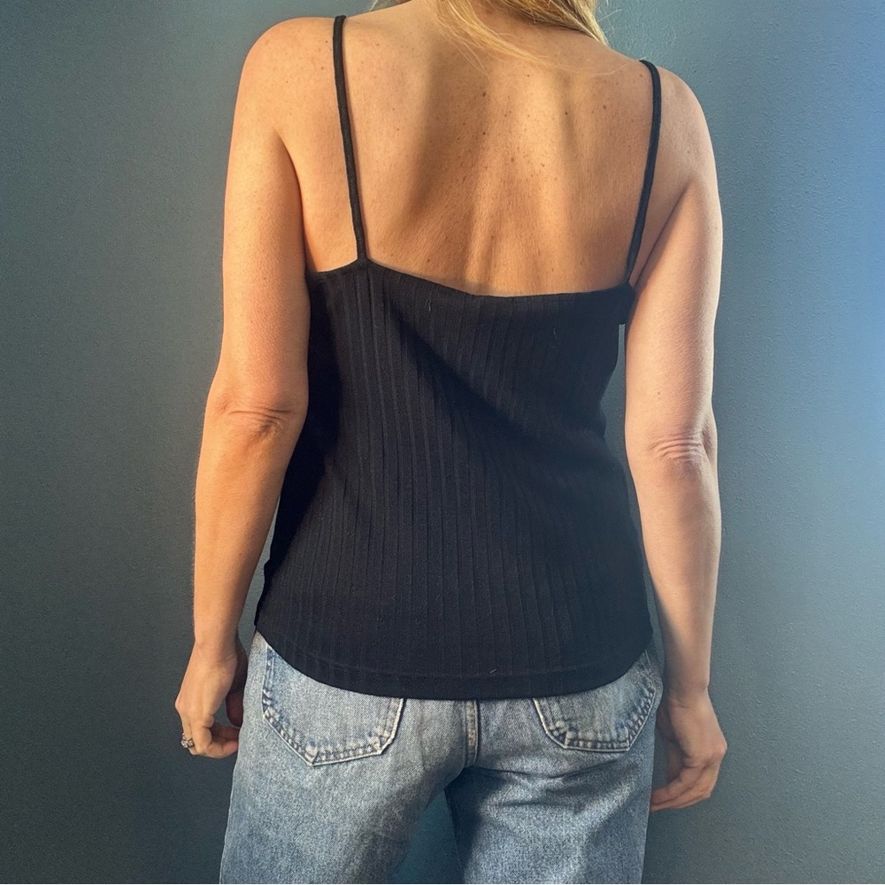 Black Button-Up Ribbed Camisole Top size Large - Picture 2 of 6